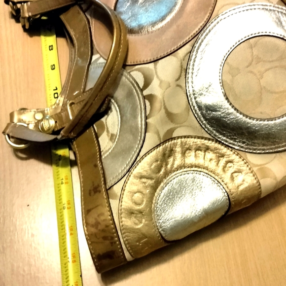 Coach Carly F16180 pieced Patchwork Metallic Signature Leather Tote - Picture 9 of 13